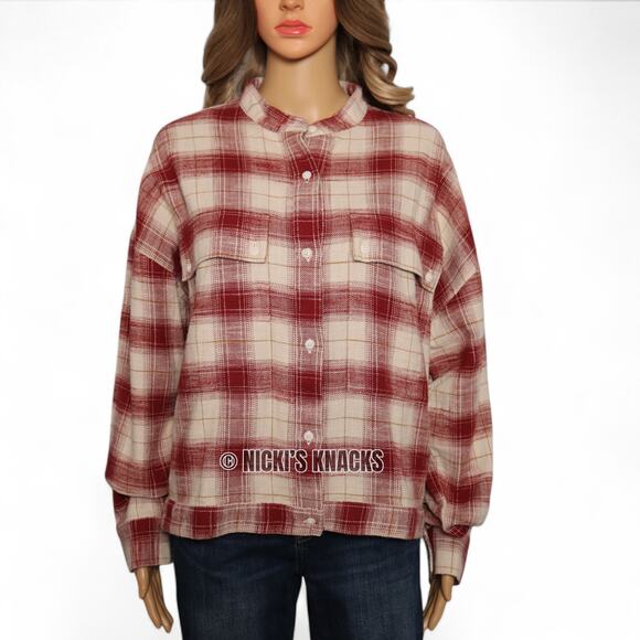 AG Adriano Goldschmied Smith Shirt Jacket in Natural/Tannic Red Plaid Size M - Picture 3 of 11